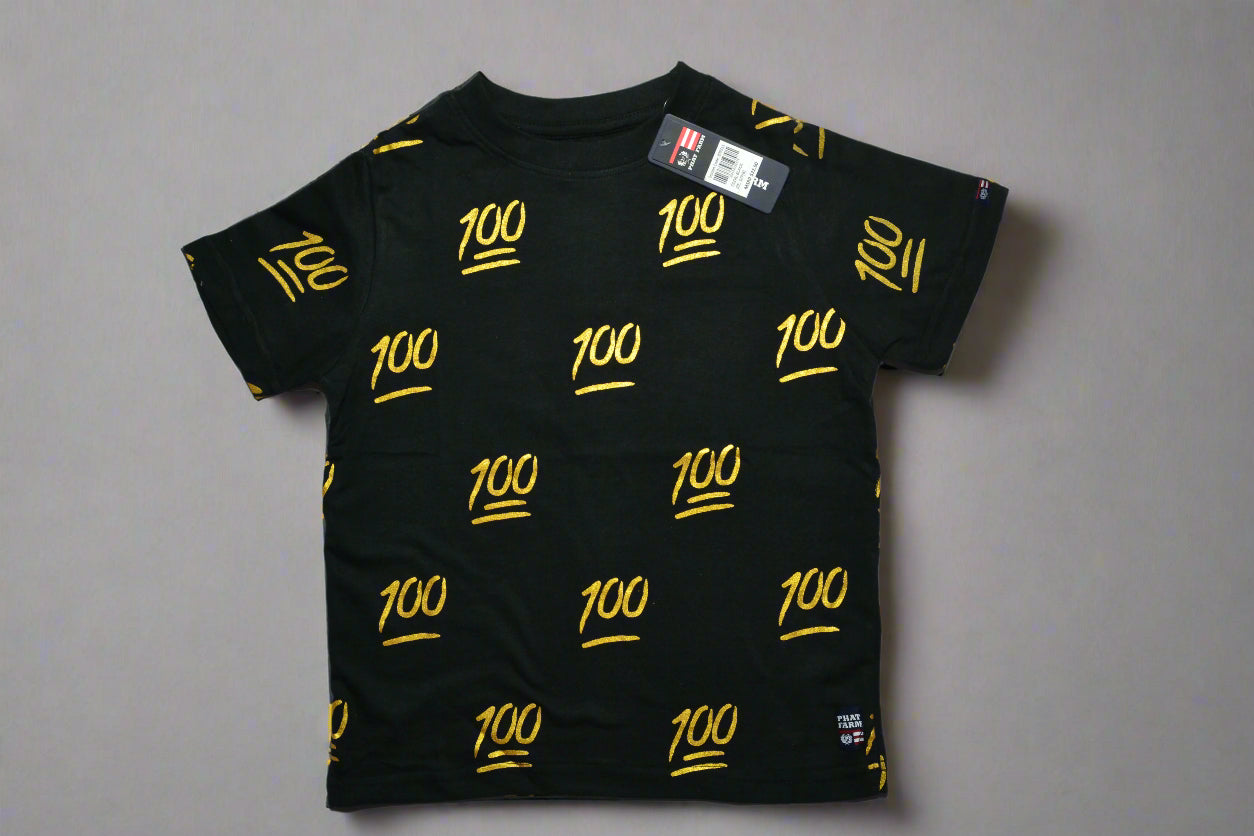 Boy's Gold Foil Emoji 100 Black T-Shirt