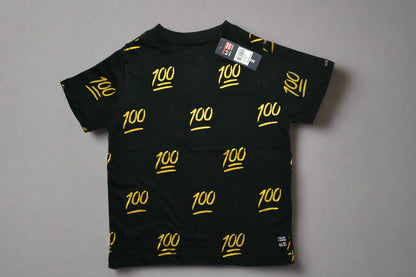 Boy's Gold Foil Emoji 100 Black T-Shirt